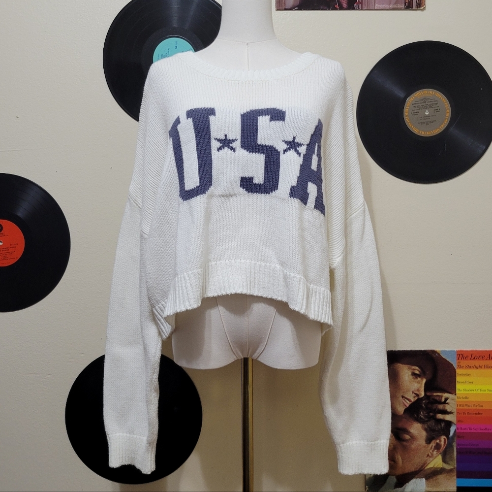 Grayson Threads | Slouchy White & Blue USA Sweater